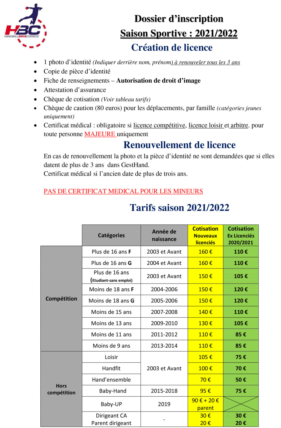 Lettre et documents  pour la reprise d'activité à la rentrée (saison 2021-2022)